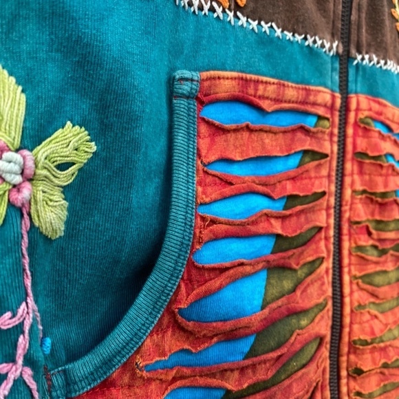 Rising International Hoodie Women's Small Boho Embroidered Sewn Zip Up Cotton - Picture 10 of 11